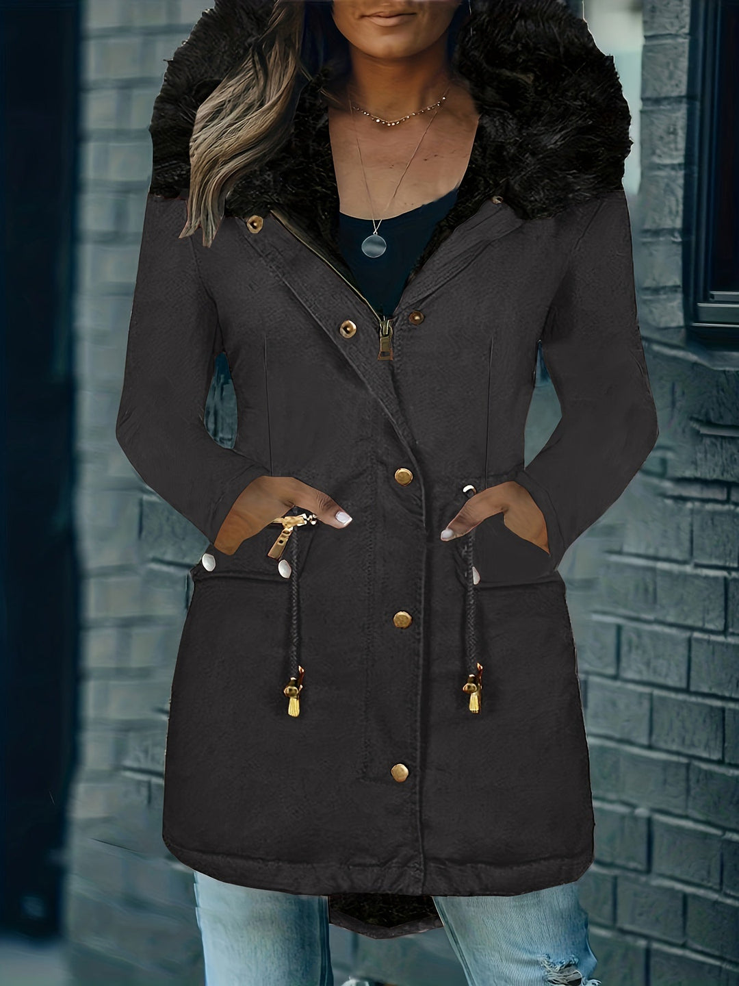 Feline | Casual hoodie parka met fuzzy trim