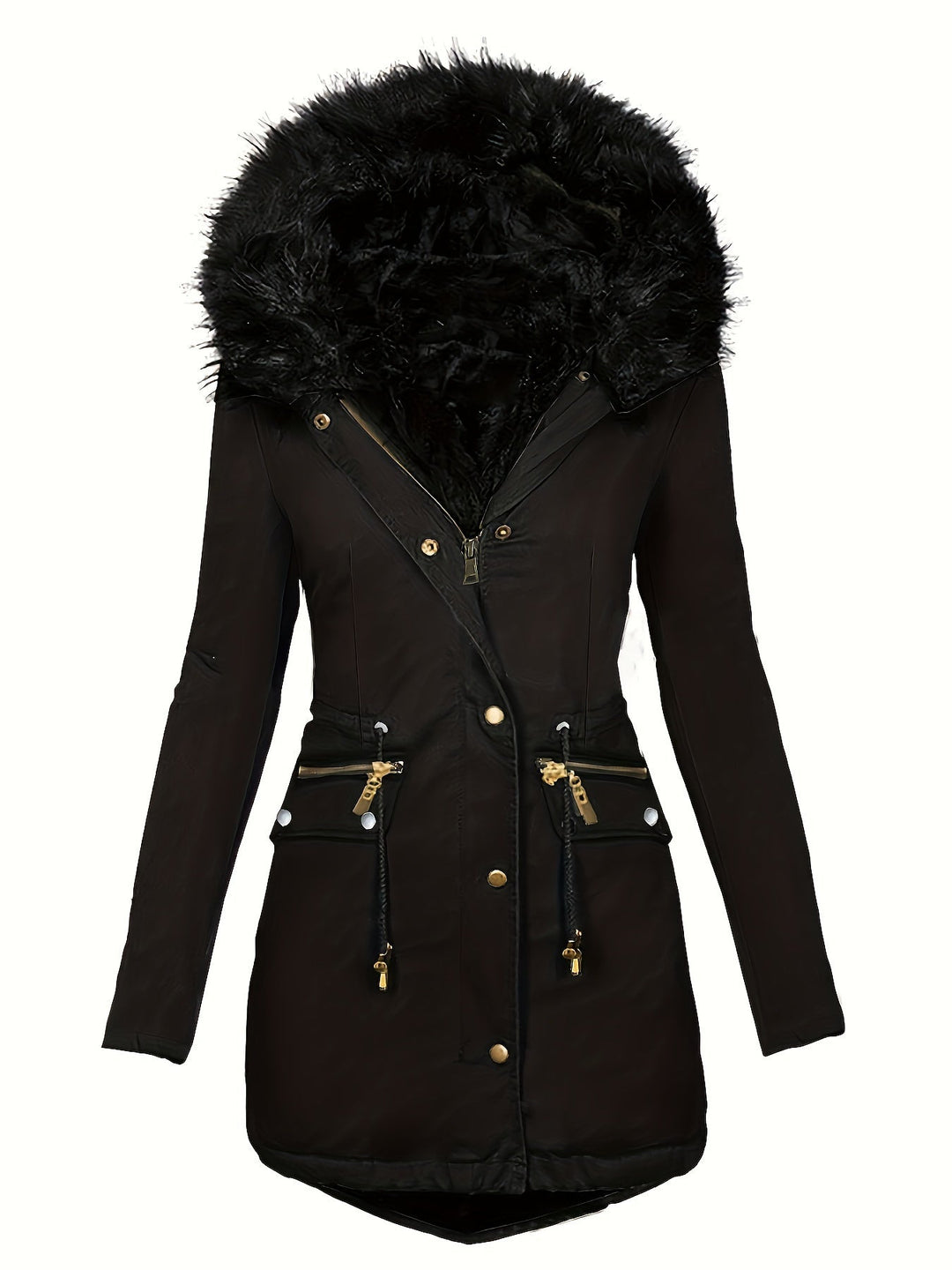Feline | Casual hoodie parka met fuzzy trim