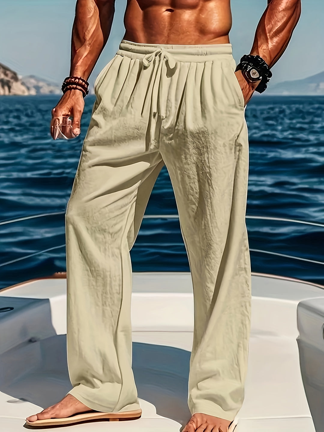 Heren Yoga & Strandbroek | Katoen-Linnen | Losse Pasvorm & Trekkoord | Ademend & Comfortabel