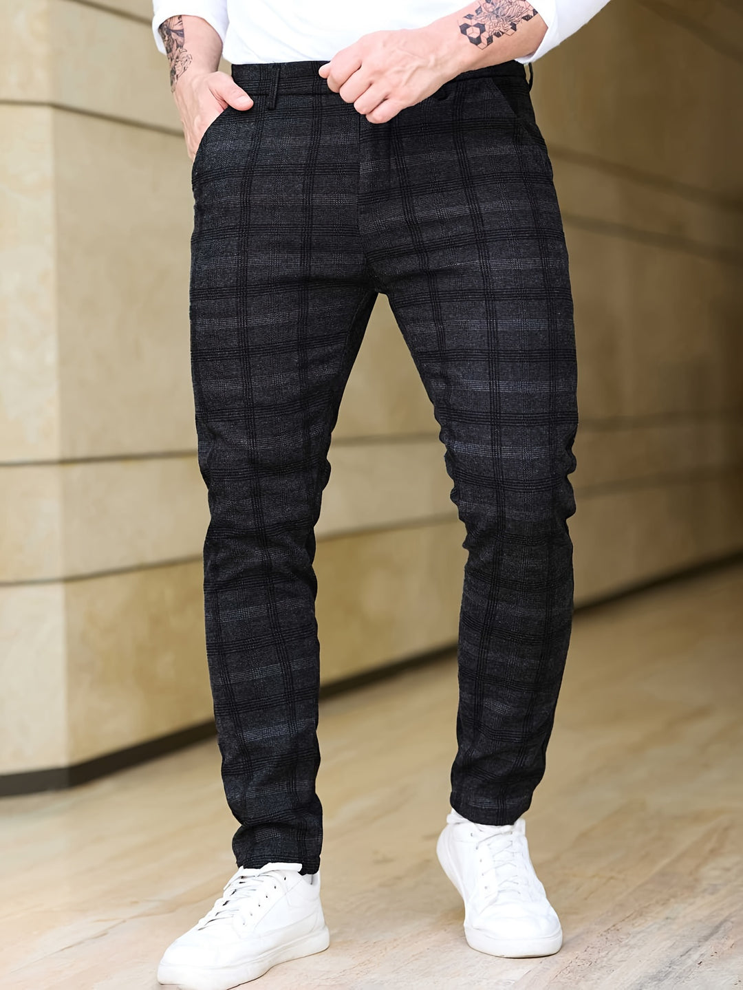 Heren Broek | Slim-Fit Geruit | Stretch & Ritszakken | Trendy & Casual