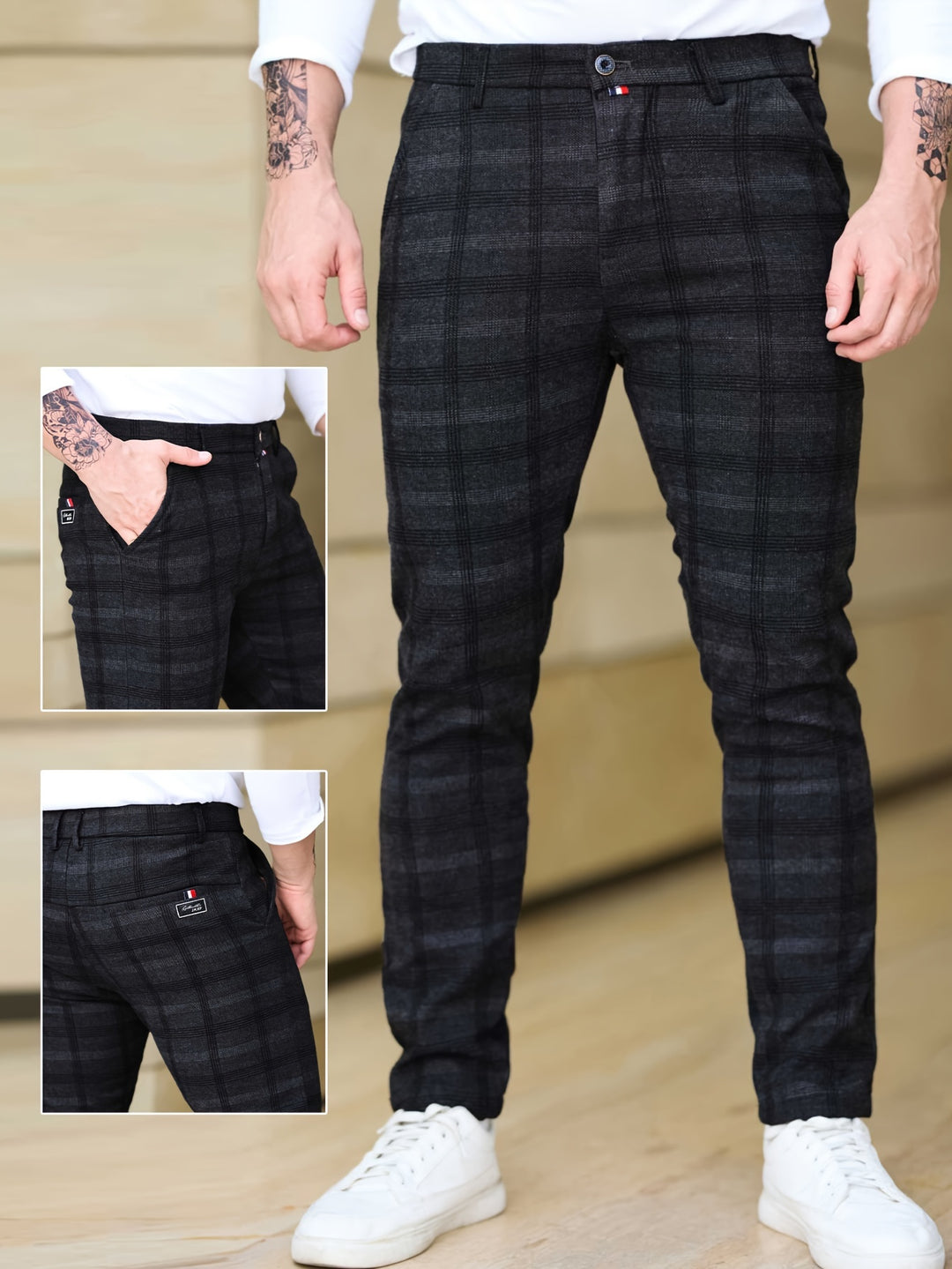 Heren Broek | Slim-Fit Geruit | Stretch & Ritszakken | Trendy & Casual
