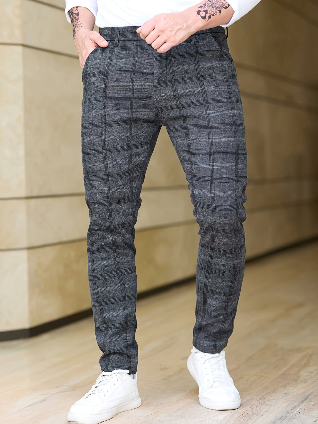 Heren Broek | Slim-Fit Geruit | Stretch & Ritszakken | Trendy & Casual