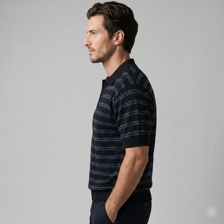 Gebreide Polo Shirt Heren Tailored Fit Lange Mouwen Casual