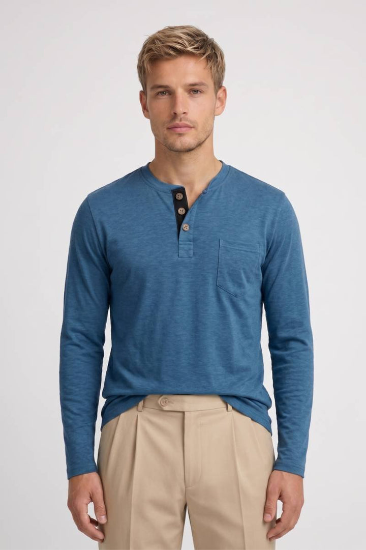 Henley Shirt Heren - Lange Mouwen Casual | Knoopsluiting