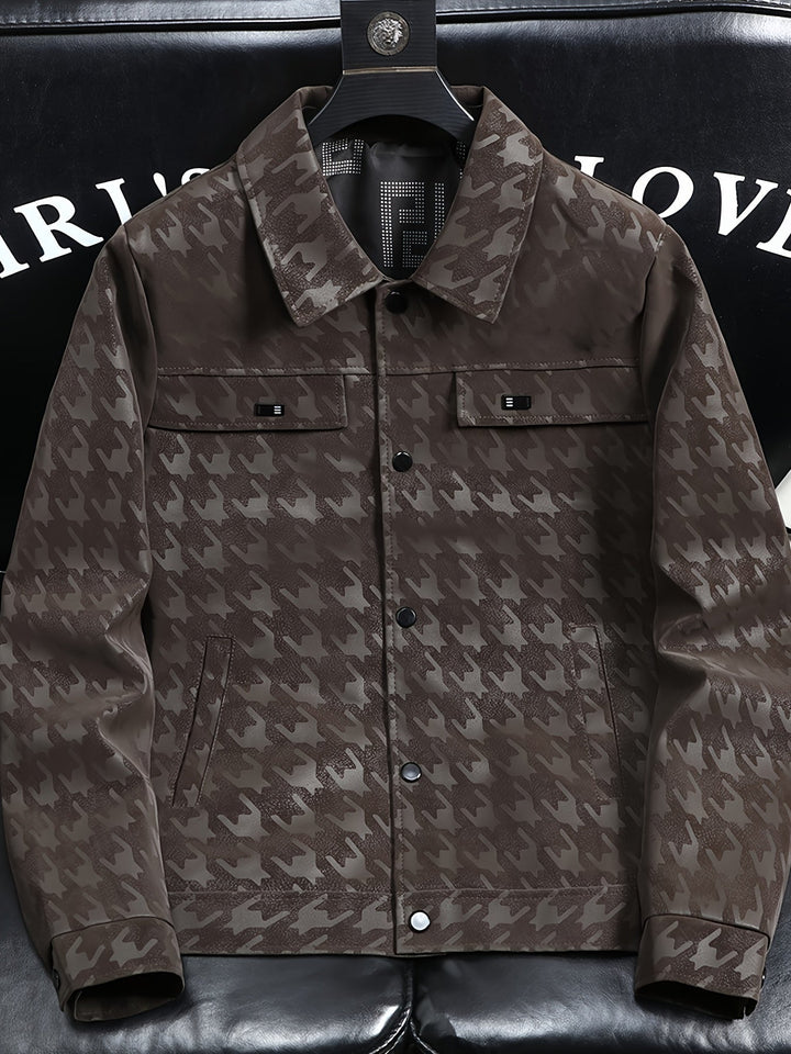 Heren jas met pied-de-poule patroon en fleece voering
