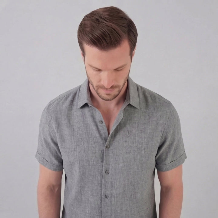 Heren Linnen Shirt Korte Mouw