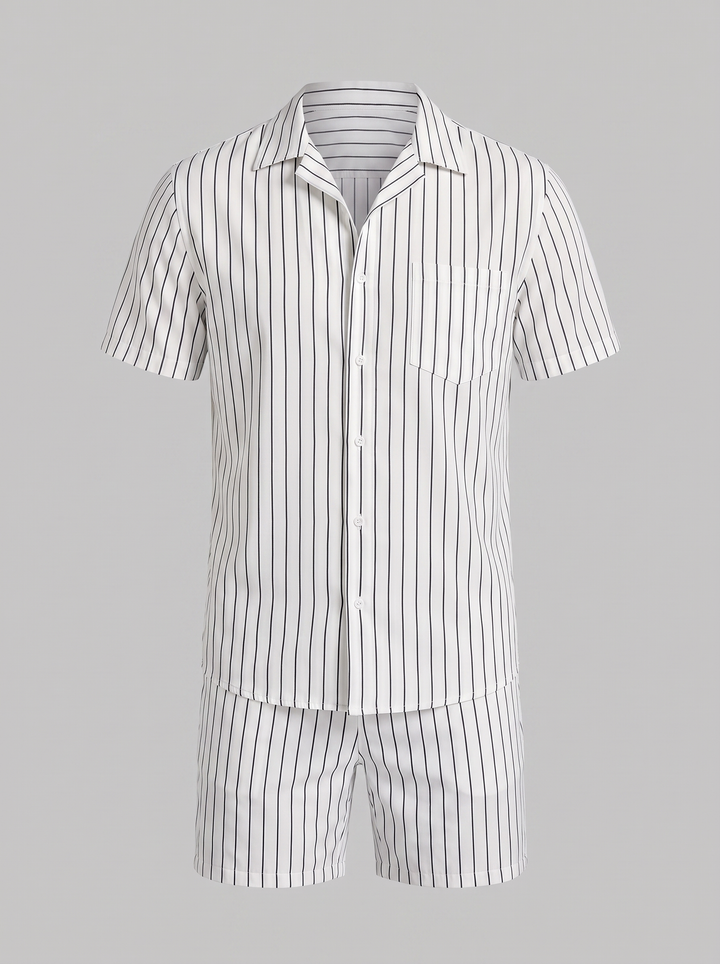 Heren Pinstripe Korte Mouw Co-ord Set Zomer