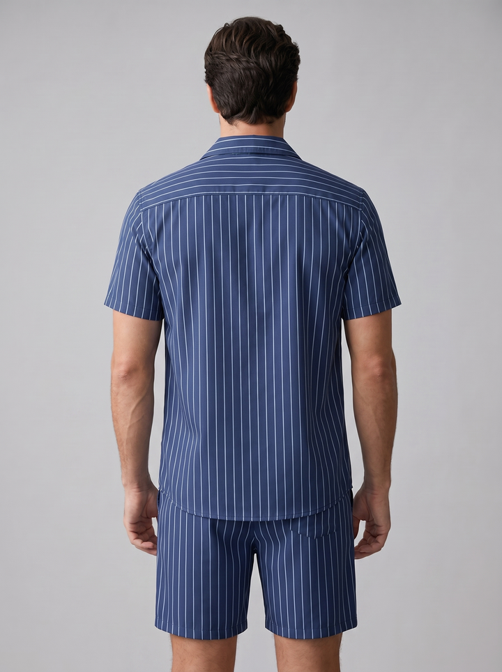 Heren Pinstripe Korte Mouw Co-ord Set Zomer