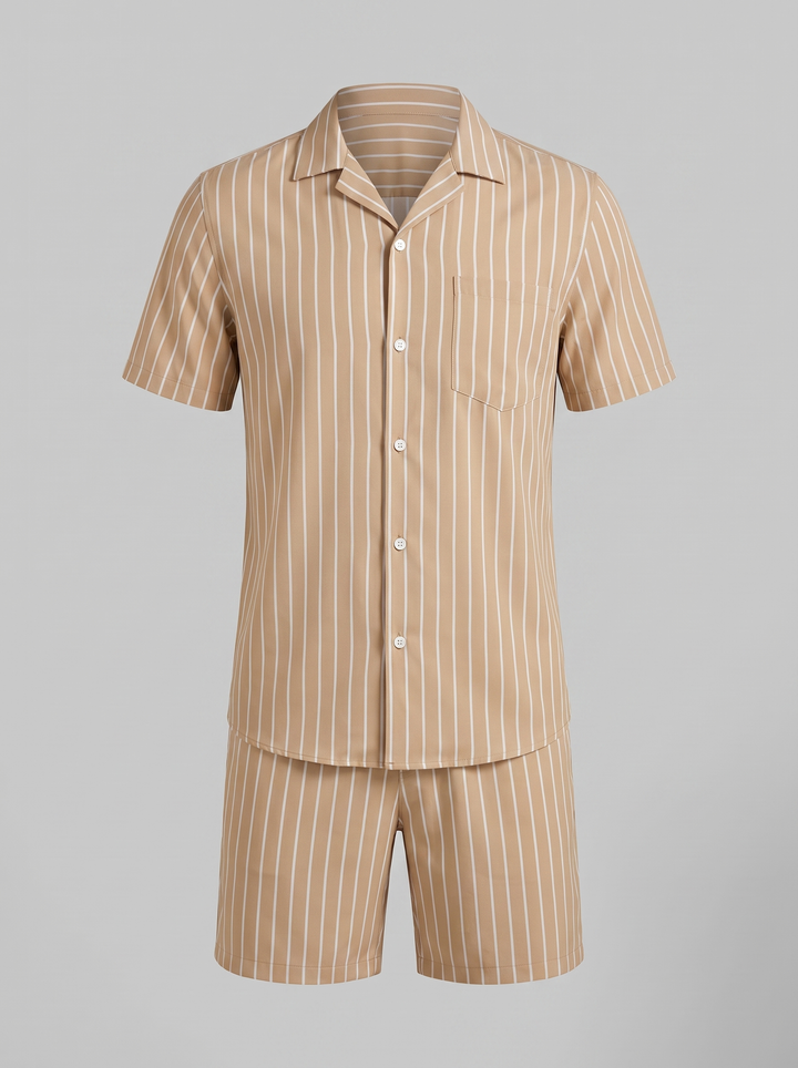Heren Pinstripe Korte Mouw Co-ord Set Zomer