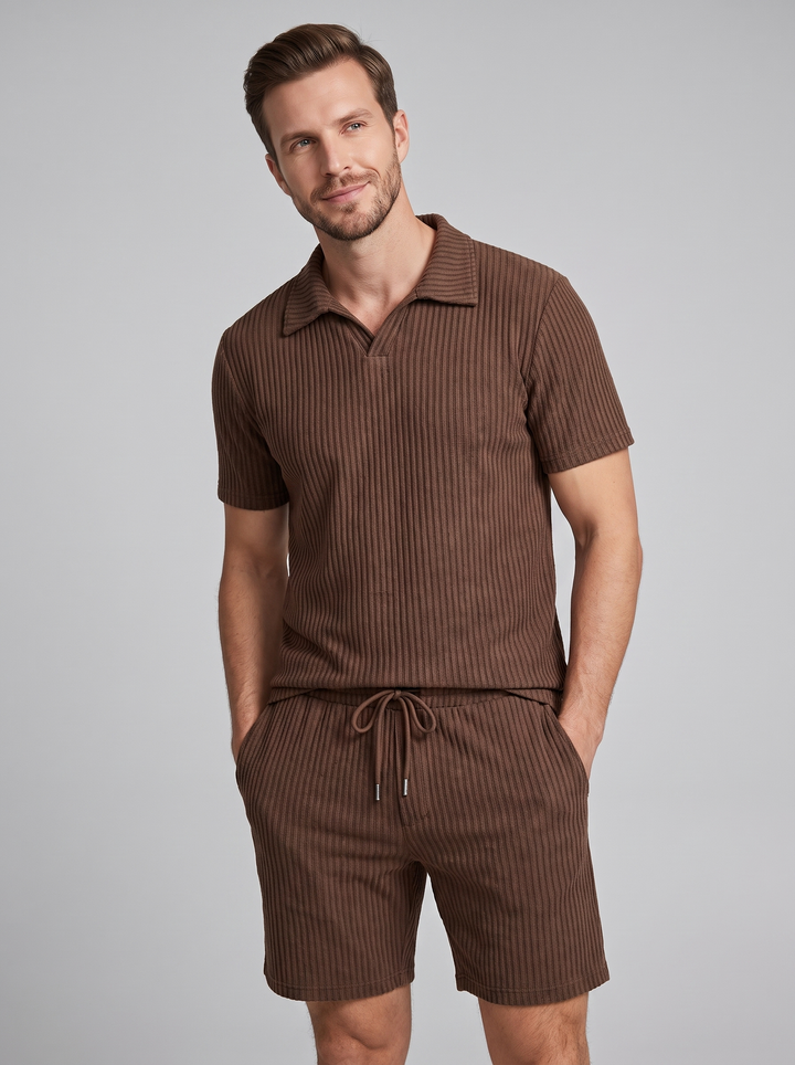 Heren Ribgebreide Polo Set