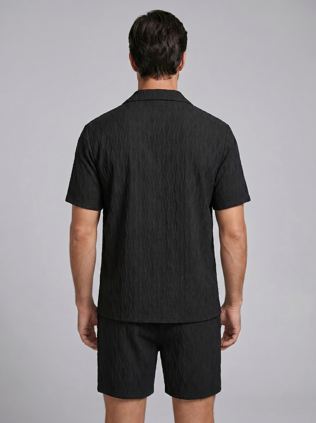 Herenpak Camp Shirt Shorts Jacquard Wave Zomer