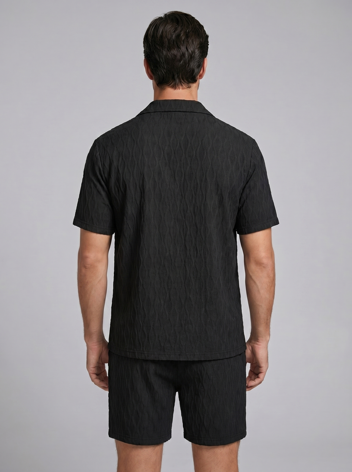 Herenpak Camp Shirt Shorts Jacquard Wave Zomer