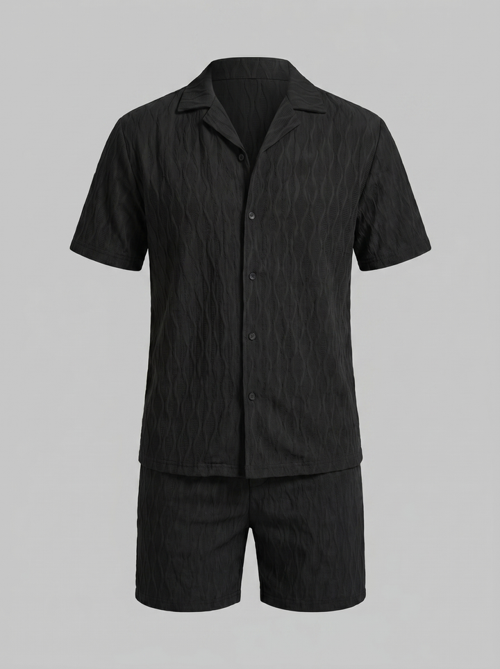 Herenpak Camp Shirt Shorts Jacquard Wave Zomer