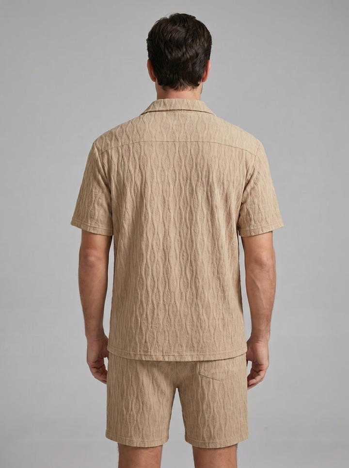Herenpak Camp Shirt Shorts Jacquard Wave Zomer