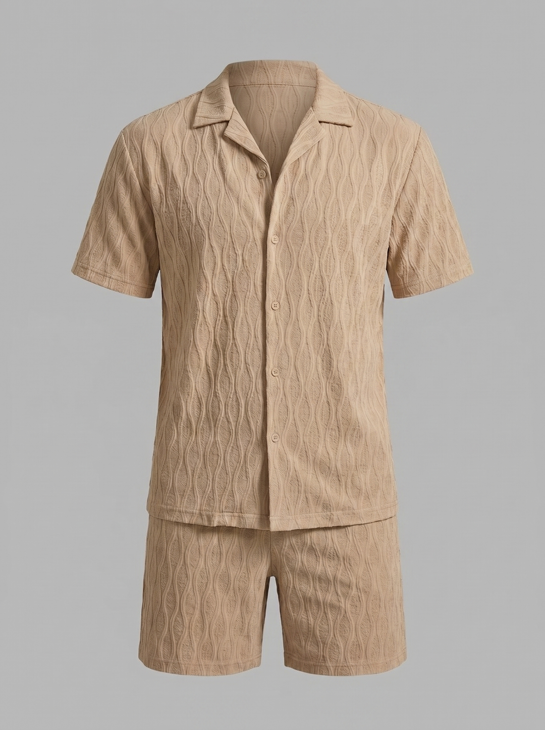 Herenpak Camp Shirt Shorts Jacquard Wave Zomer
