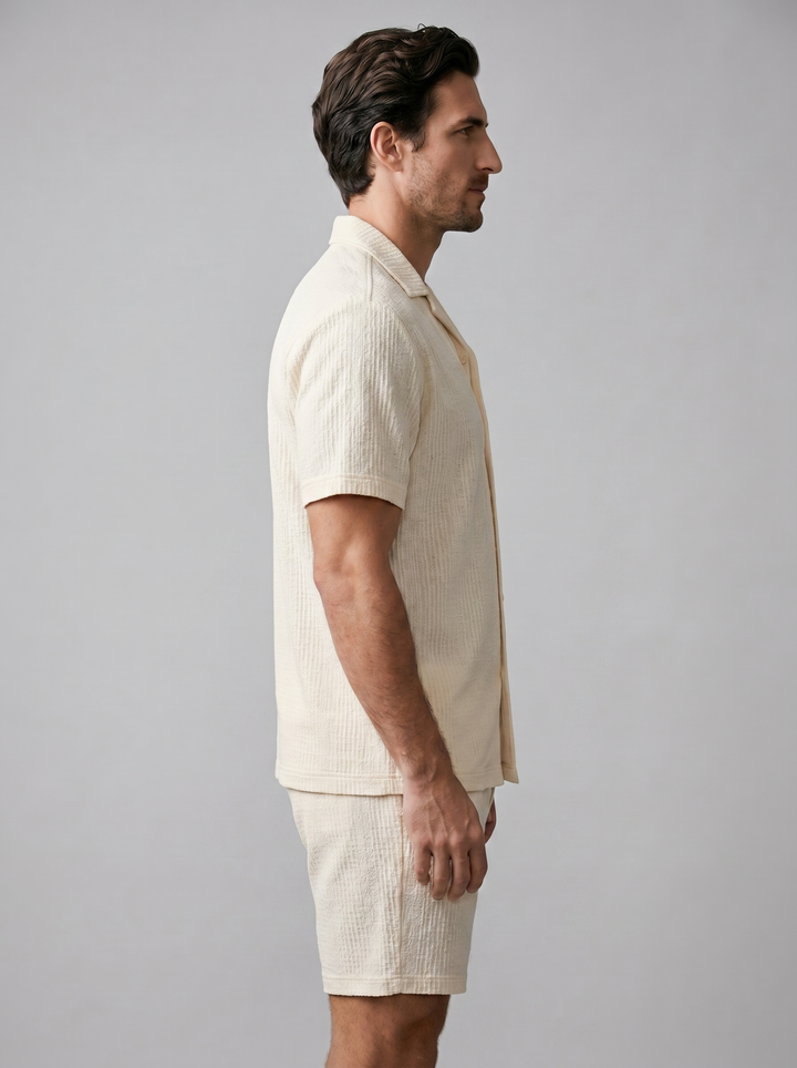 Herenpak Camp Shirt Shorts Jacquard Wave Zomer