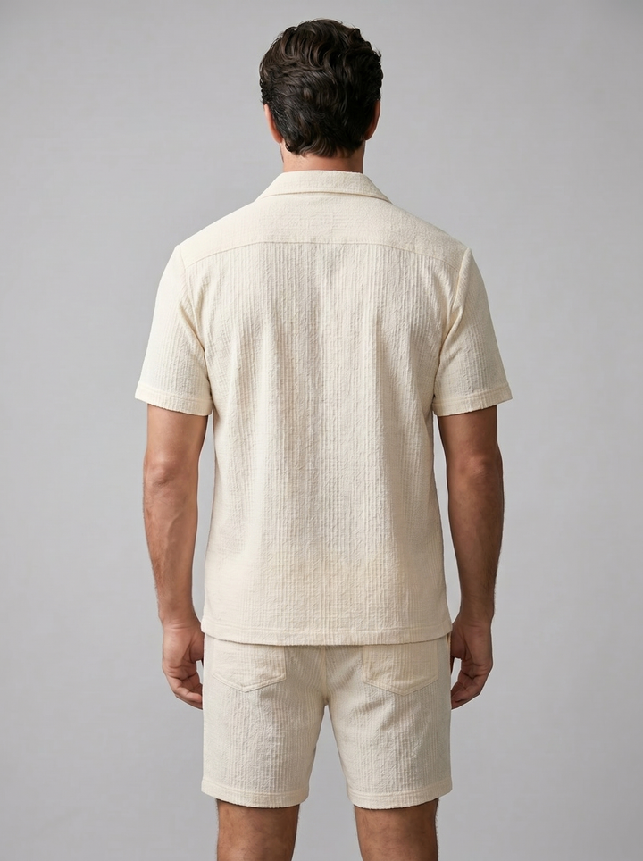 Herenpak Camp Shirt Shorts Jacquard Wave Zomer