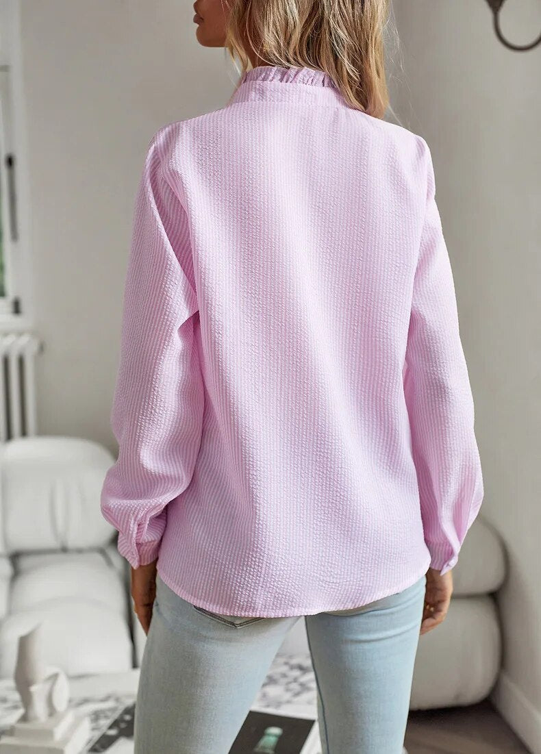 Jamie - Blouse met ruffles en opstaande kraag