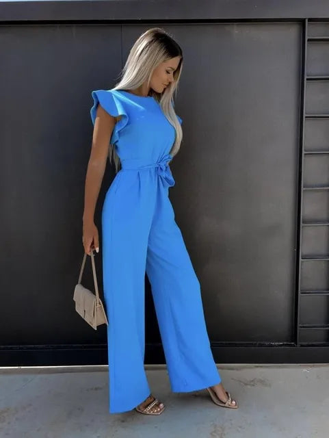 Jacobs | Elegante jumpsuit met wijde pijpen en korte mouwen