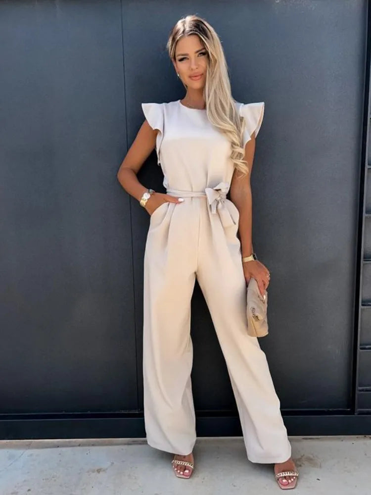 Jacobs | Elegante jumpsuit met wijde pijpen en korte mouwen