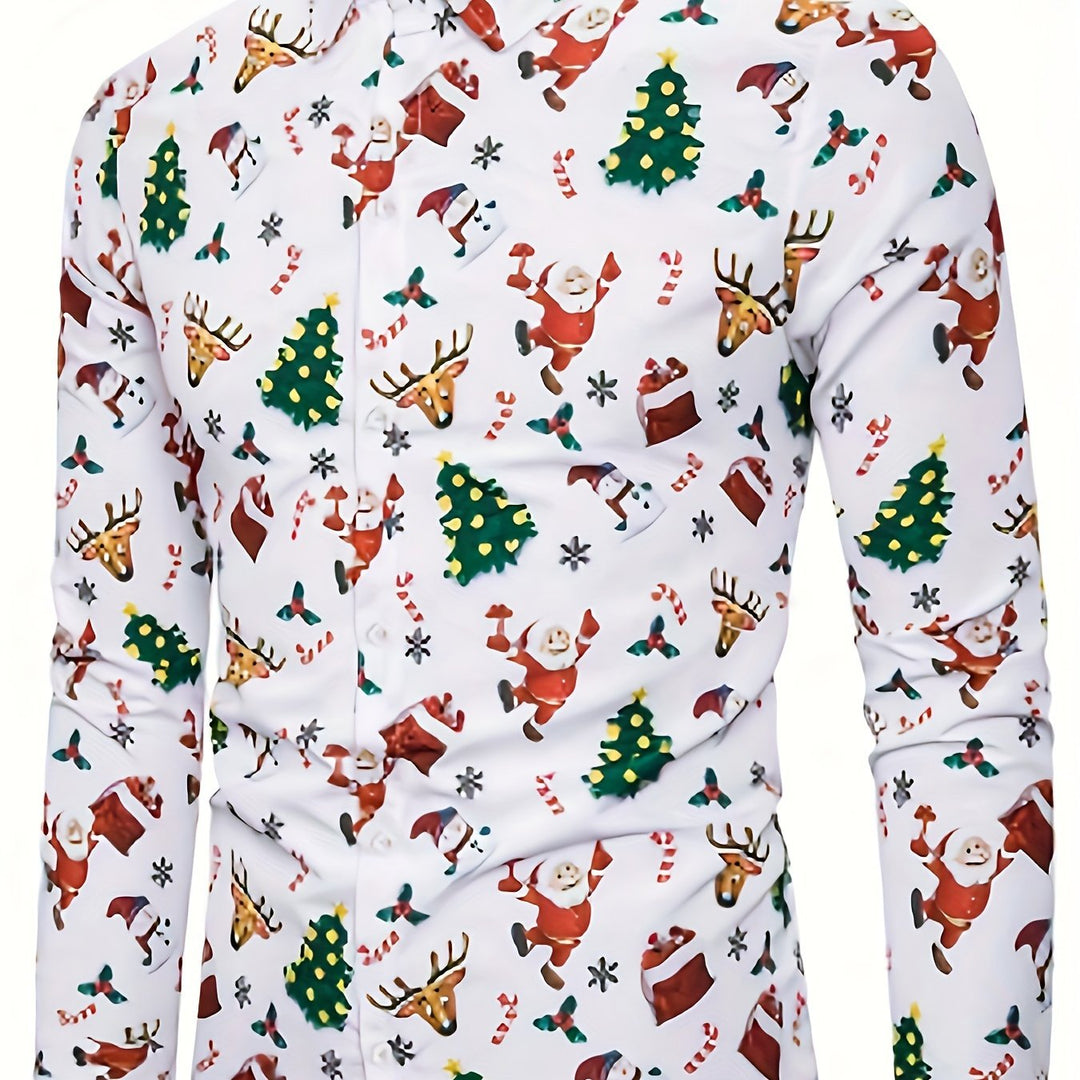 Jasper | Feestelijk kerstprint overhemd met lange mouwen
