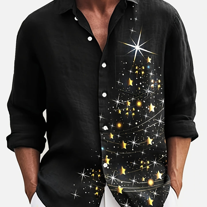 Jasper | Herenshirt met vintage kerst 3D-print en knoopsluiting