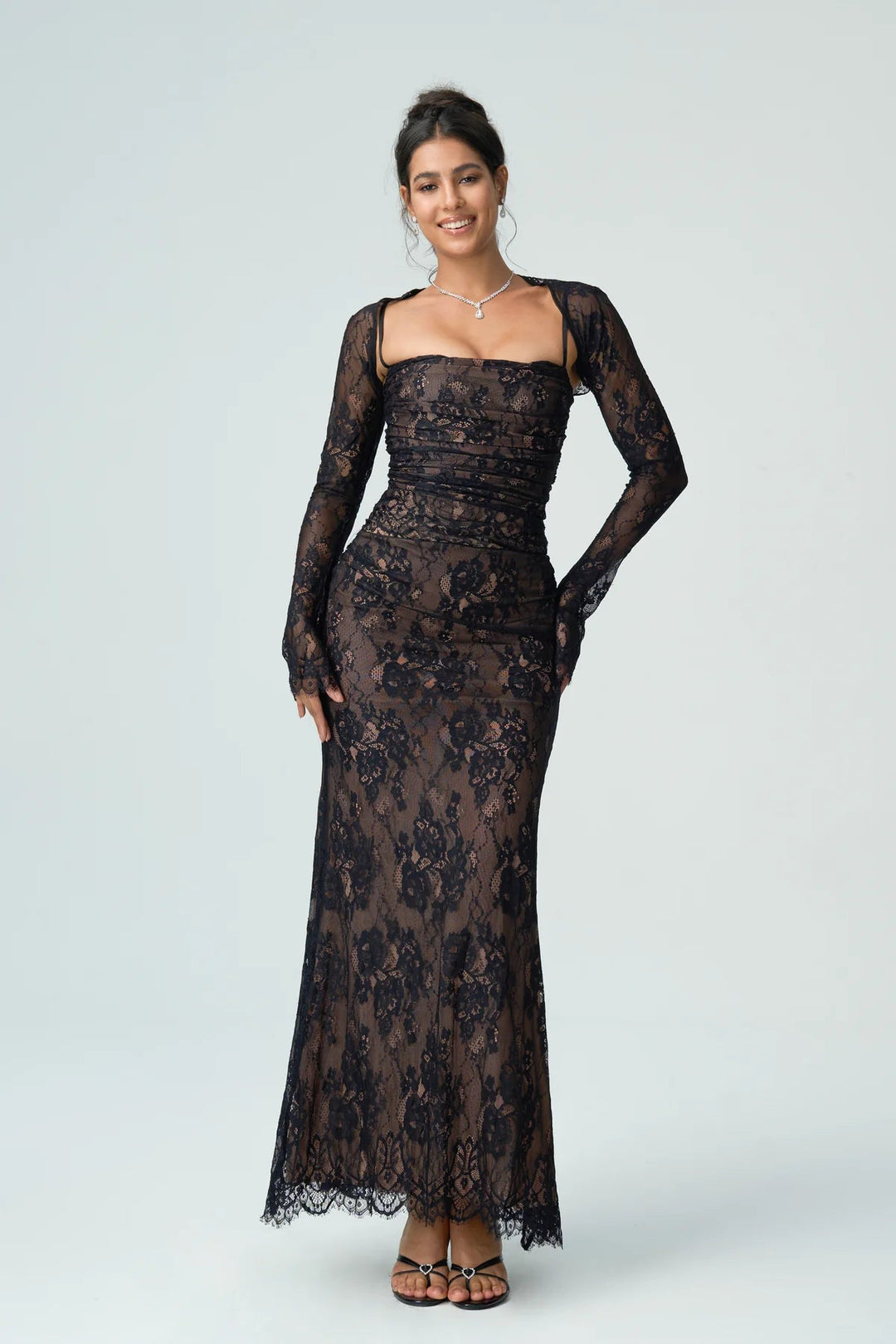 Kantjurk Dames Met Lange Mouwen Elegante Avondjurk