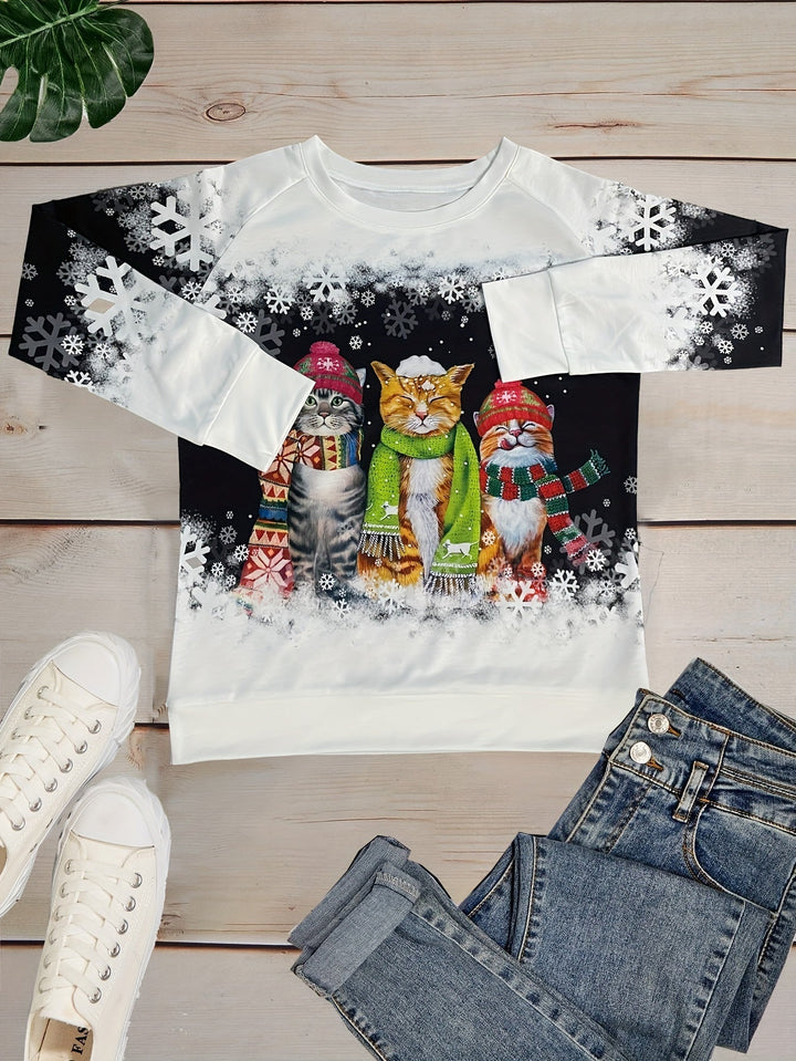 Kitty | Casual kerstkattenprint sweatshirt