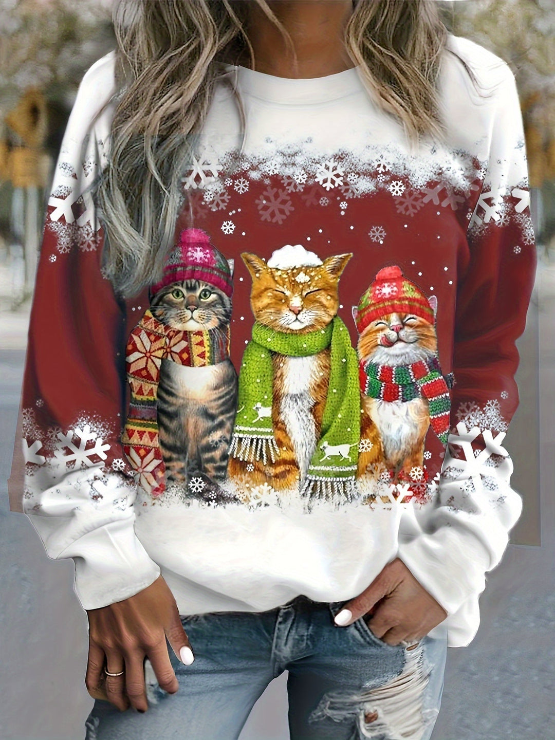 Kitty | Casual kerstkattenprint sweatshirt
