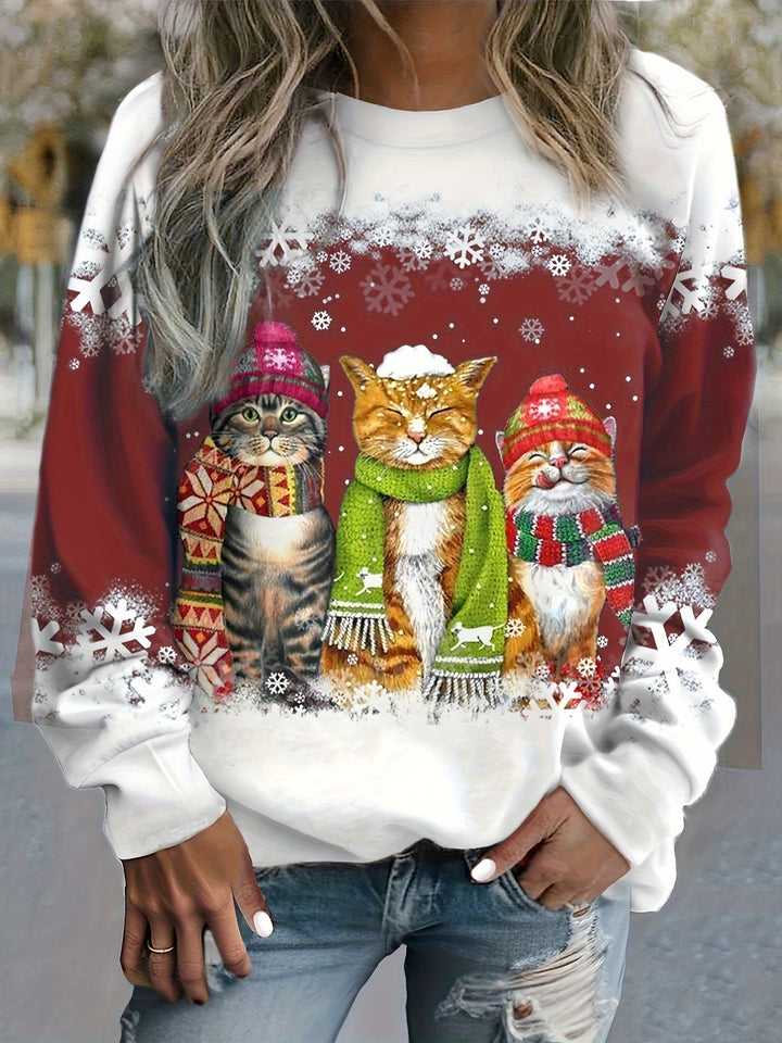 Kitty | Casual kerstkattenprint sweatshirt