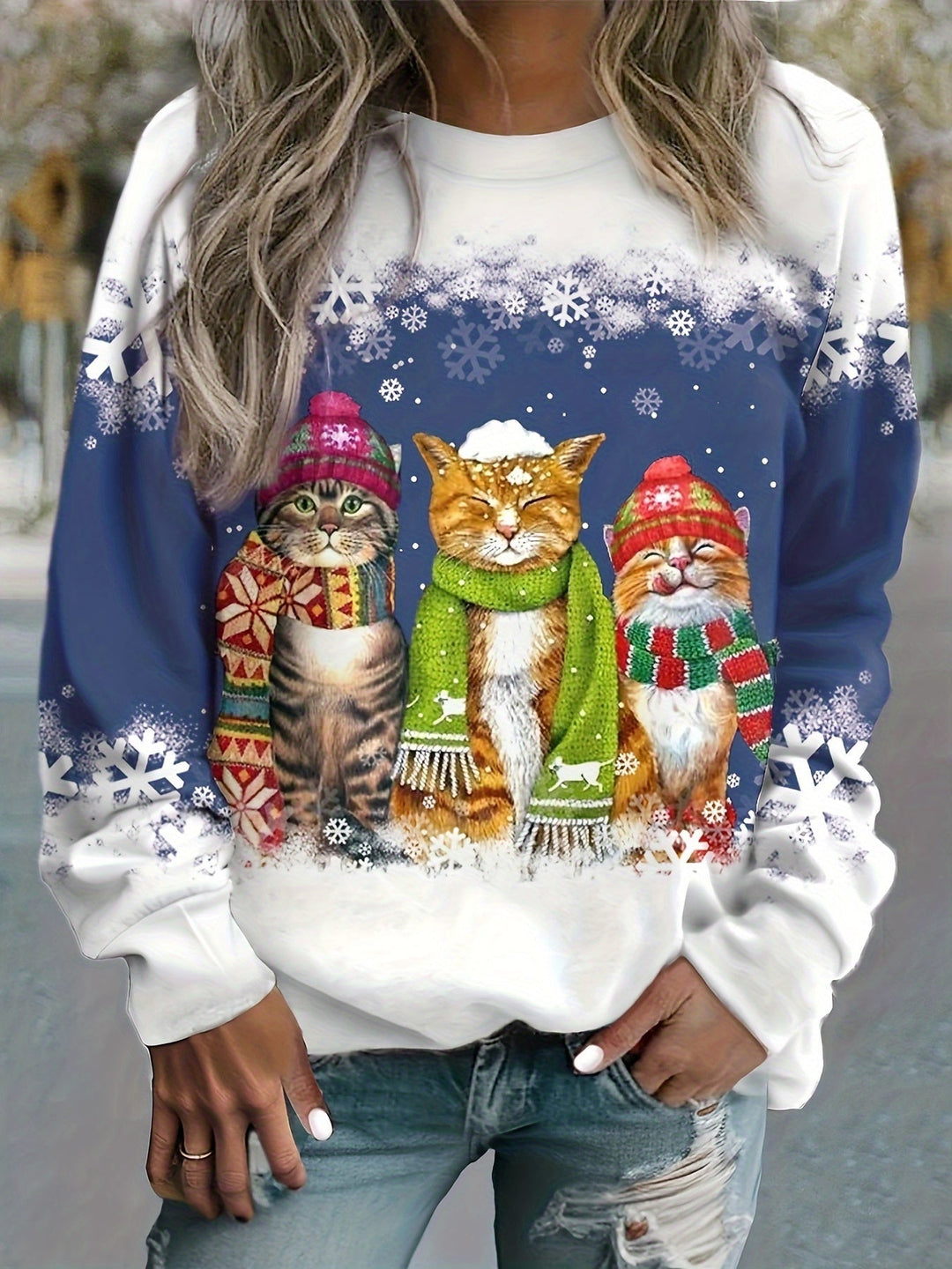 Kitty | Casual kerstkattenprint sweatshirt