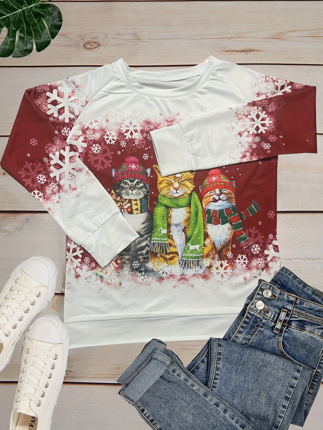 Kitty | Casual kerstkattenprint sweatshirt