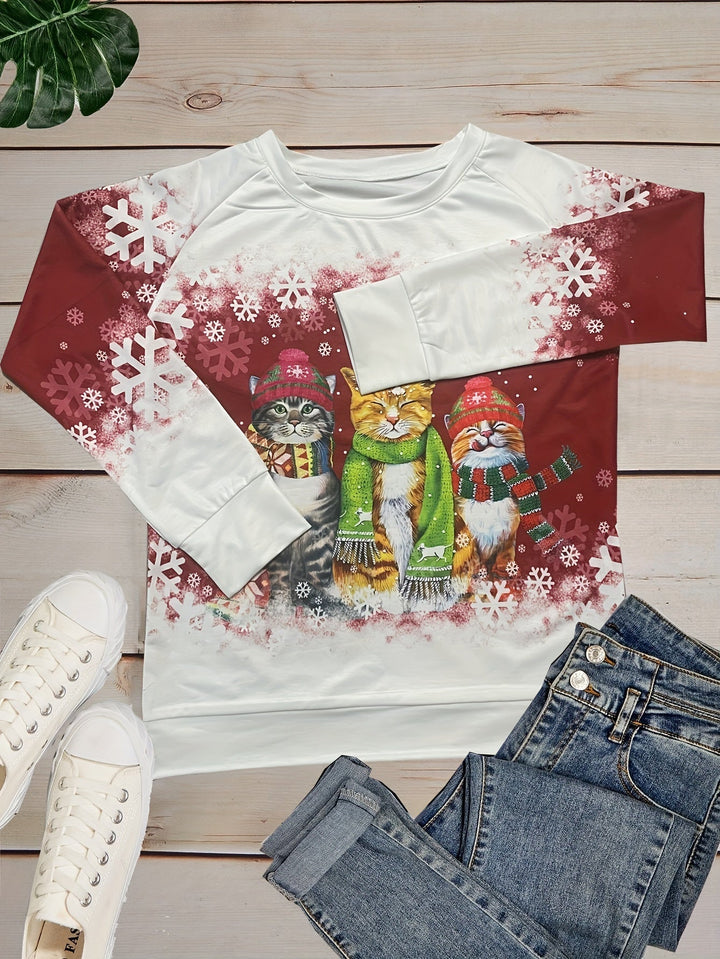 Kitty | Casual kerstkattenprint sweatshirt