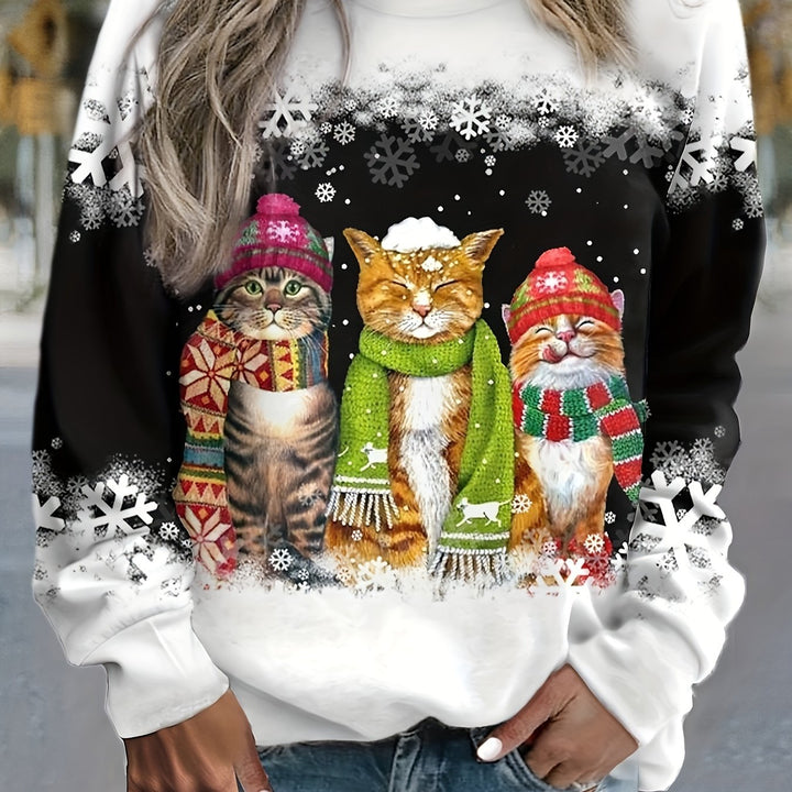 Kitty | Casual kerstkattenprint sweatshirt