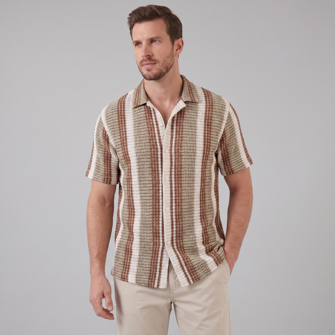 Korte Mouw Gestreept Overhemd Heren Casual Zomer