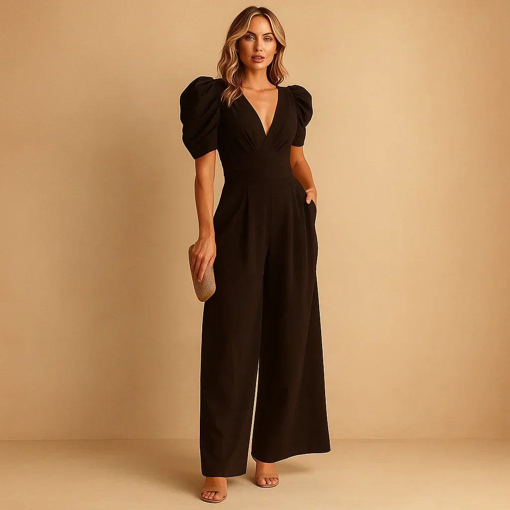 Luxe Dames Jumpsuit Met Puff Mouwen En Wijde Pijpen
