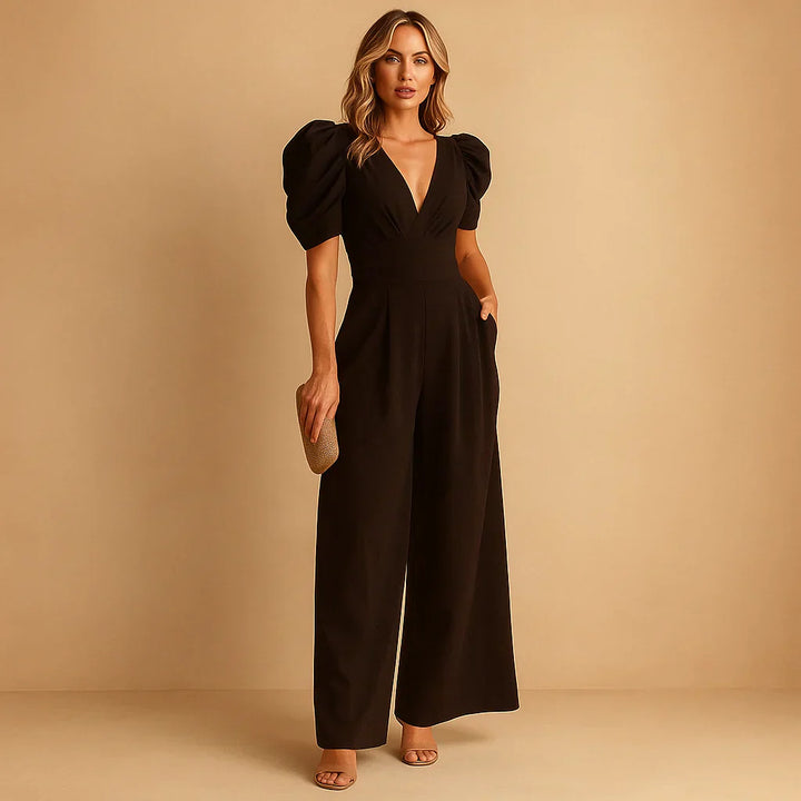 Luxe Dames Jumpsuit Met Puff Mouwen En Wijde Pijpen