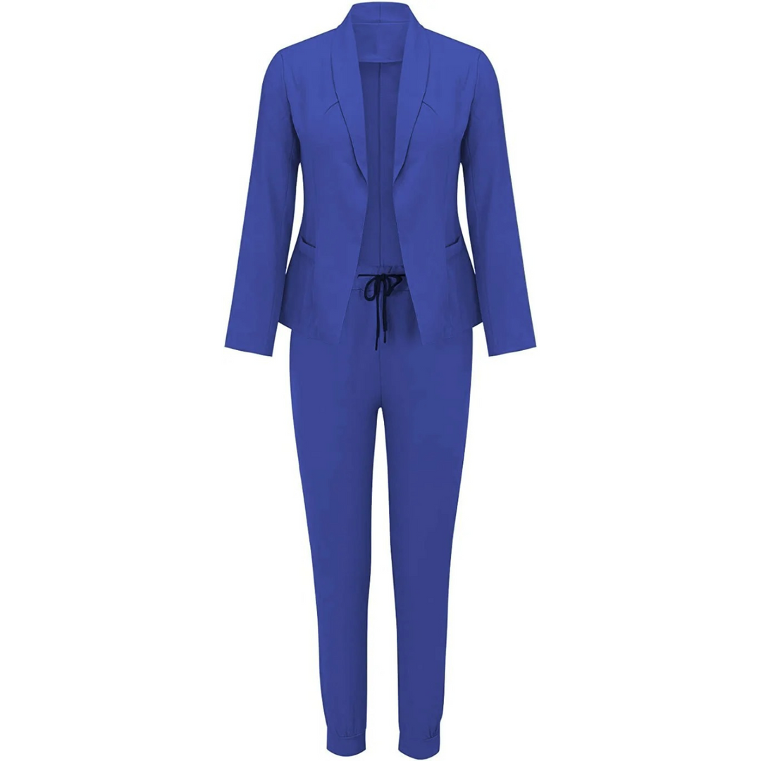 Lena | Slim-fit blazer en broek set in effen kleur