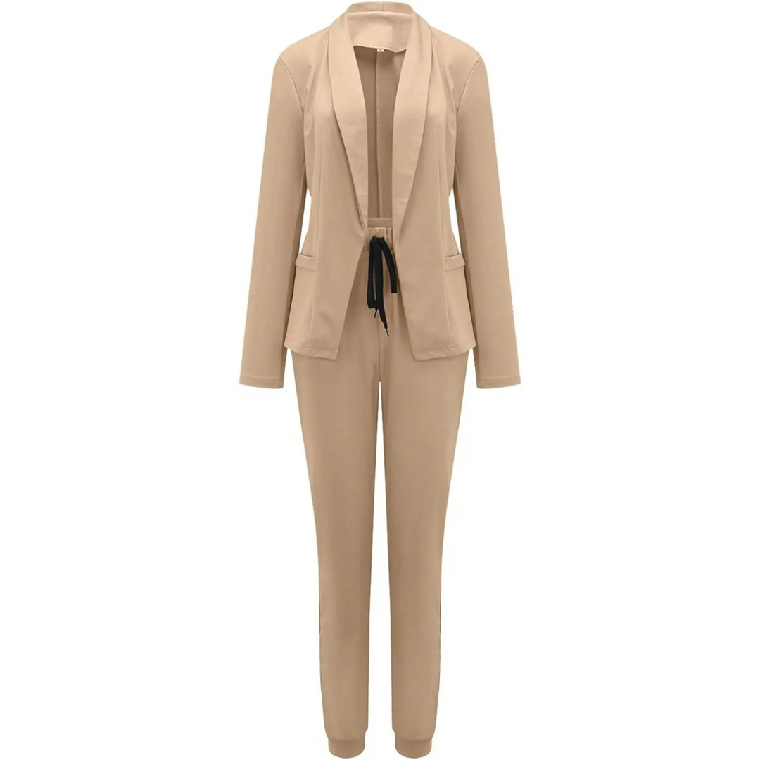 Lena | Slim-fit blazer en broek set in effen kleur
