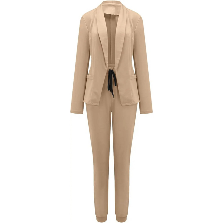 Lena | Slim-fit blazer en broek set in effen kleur