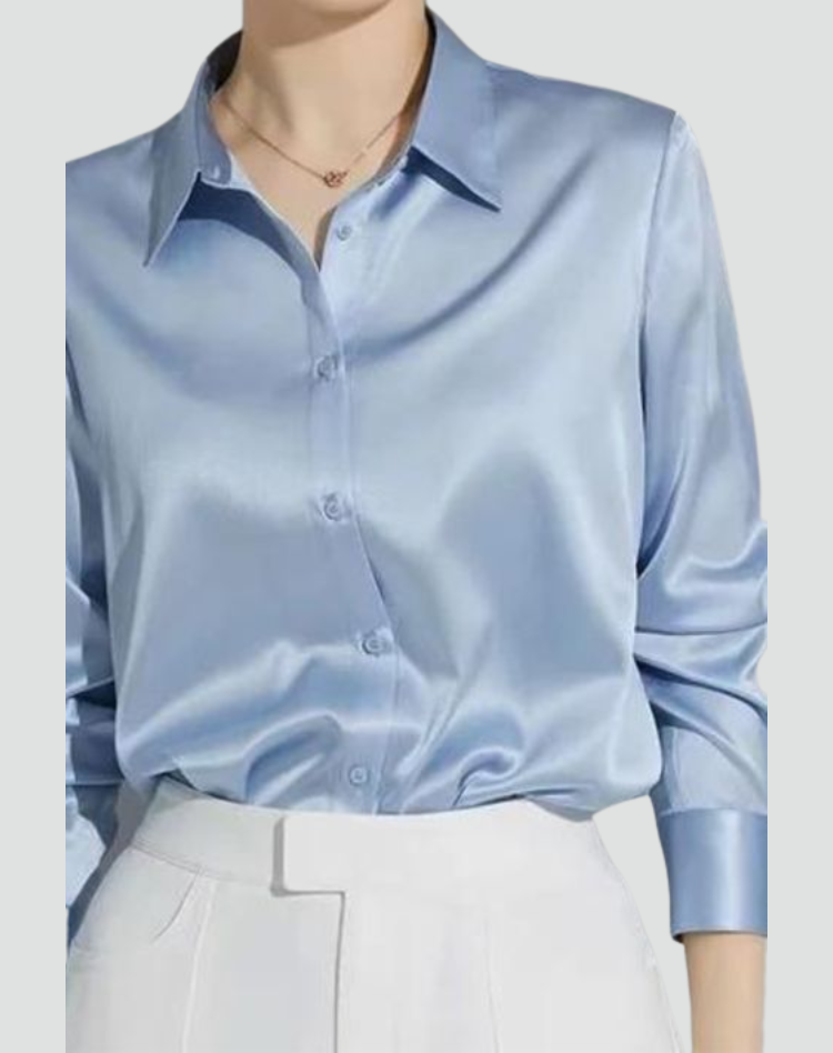 Satijnen Blouse Dames met Klassieke Kraag en Elegante Pasvorm