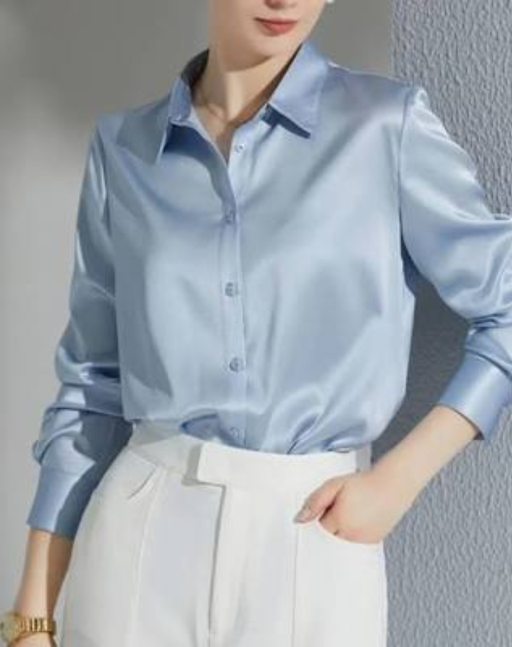 Satijnen Blouse Dames met Klassieke Kraag en Elegante Pasvorm