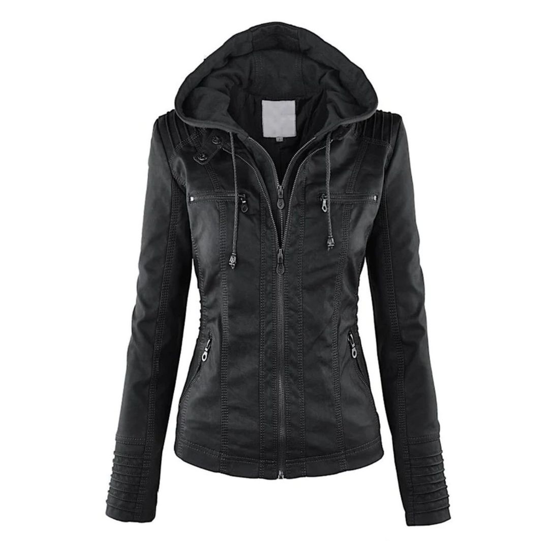 Lotte | Elegante leren dames jas met capuchon