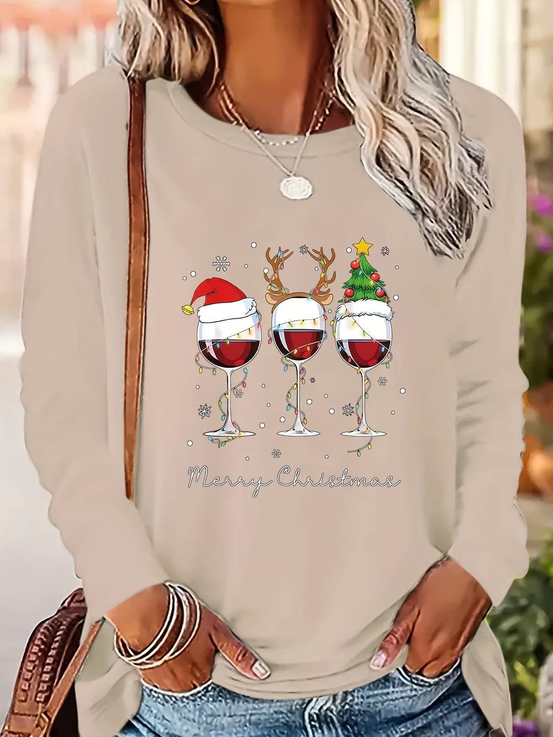 Lotte | Feestelijk T-shirt met kerstprint en lange mouwen