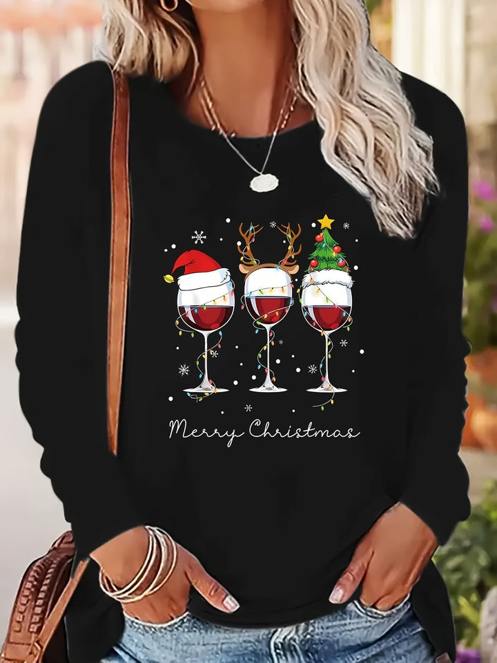 Lotte | Feestelijk T-shirt met kerstprint en lange mouwen