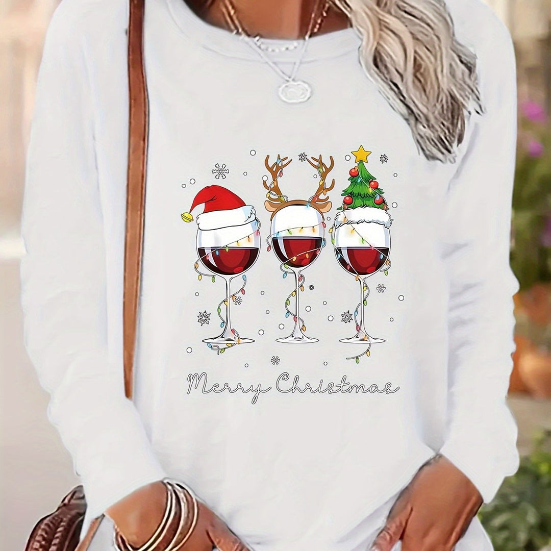 Lotte | Feestelijk T-shirt met kerstprint en lange mouwen