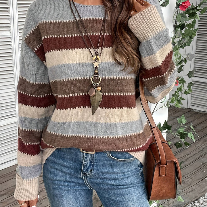 Lotte | Kleurrijke crew neck sweater met drop shoulder en lange mouw