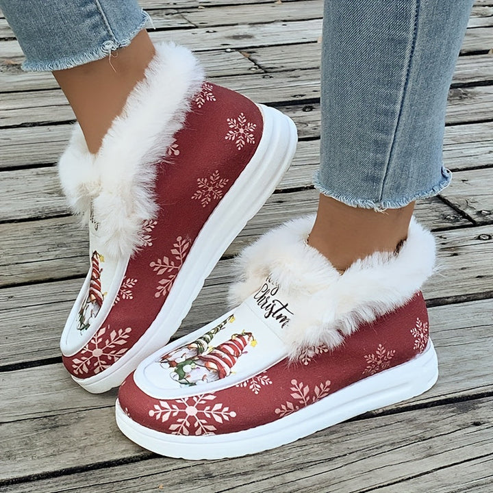 Lotte | Vrolijke kerstprint pluche gevoerde thermische sneeuwlaarzen