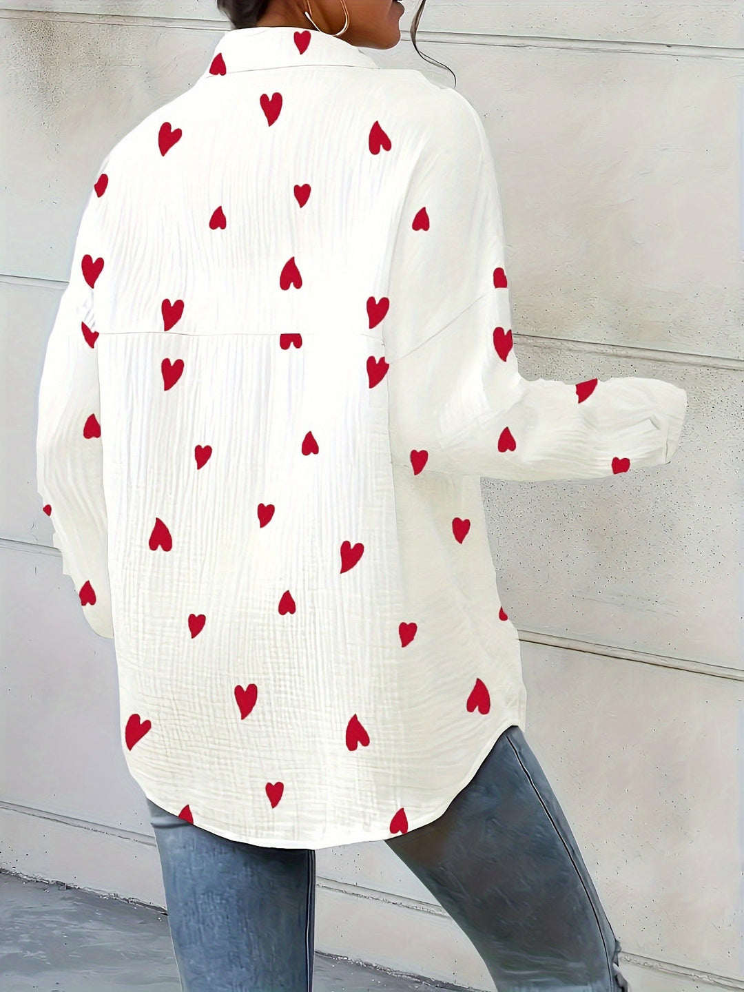 Lotte | Vrouwelijk elegant hartprint katoenen overhemd met lange mouw