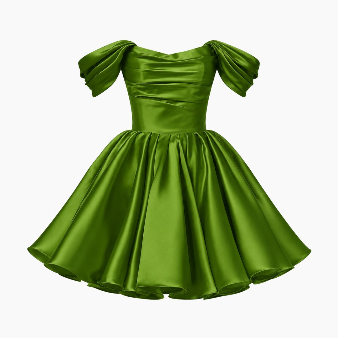 Mini Jurk Dames Satijn Off Shoulder Puff Mouwen